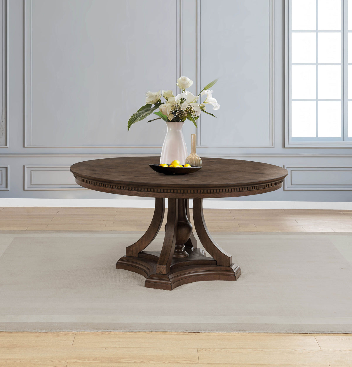 Ridgewell Round Pedestal Dining Table Dark Oak