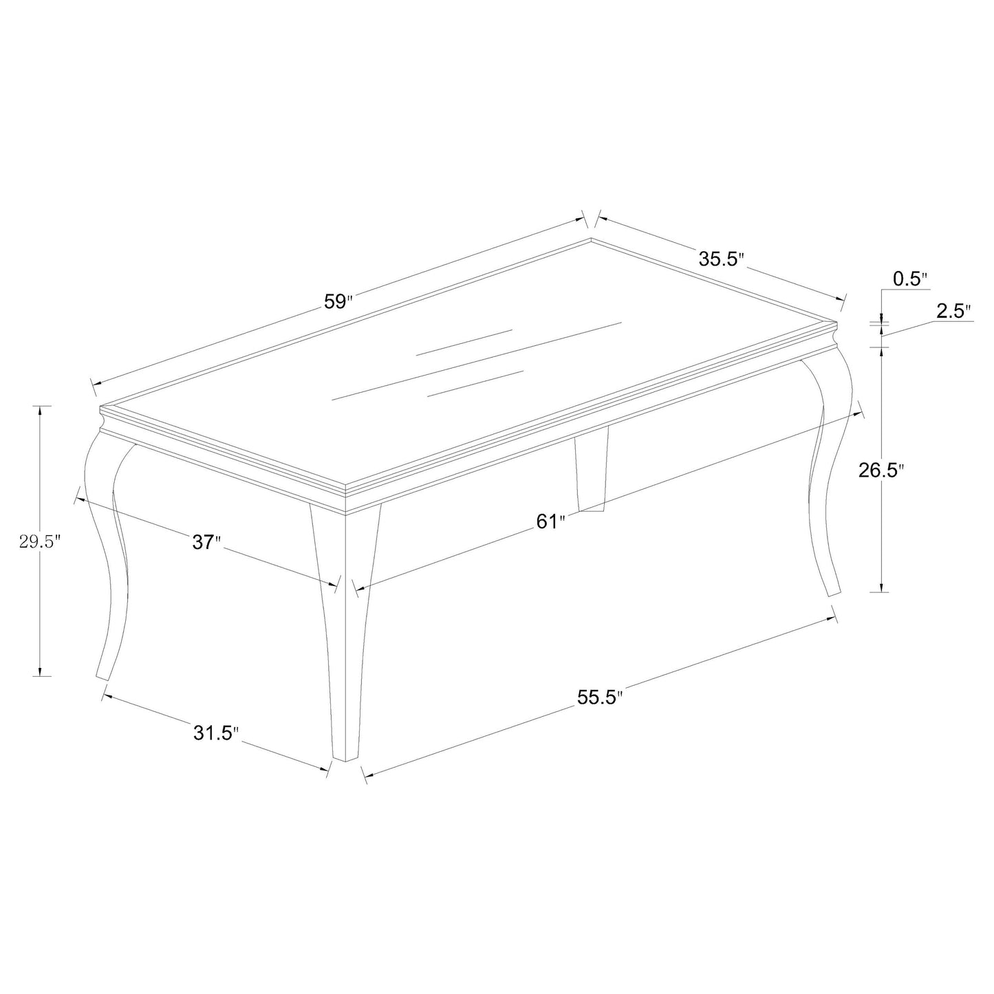 Juego de comedor Carone de 61 pulgadas de vidrio rectangular negro