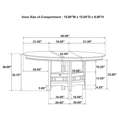 Mesa de comedor extensible ovalada Lavon de 60 pulgadas en color castaño
