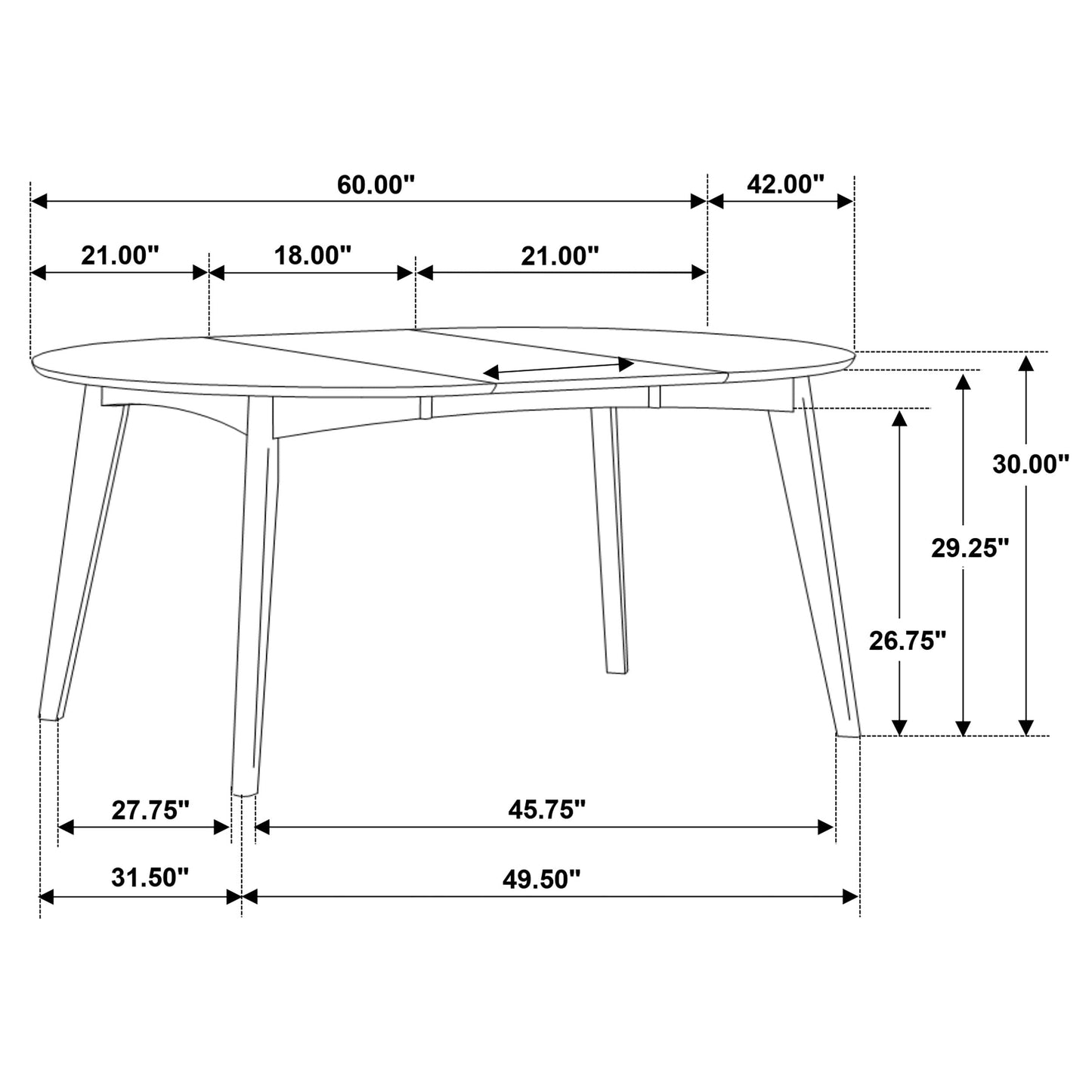 Mesa de comedor extensible ovalada Jedda de 60 pulgadas en nogal oscuro