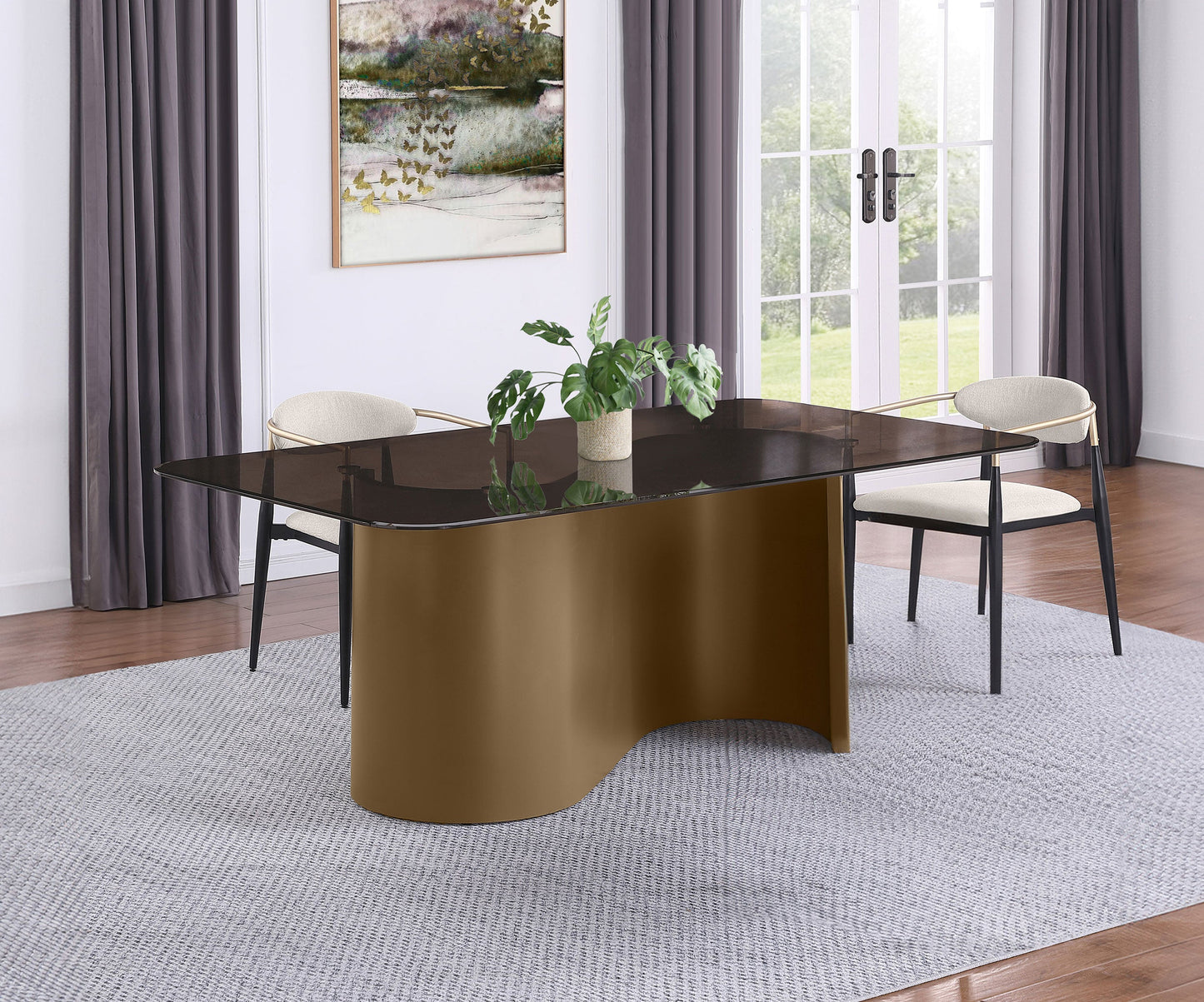 Mesa de comedor Edson rectangular de 72 pulgadas con tapa de vidrio, color bronce
