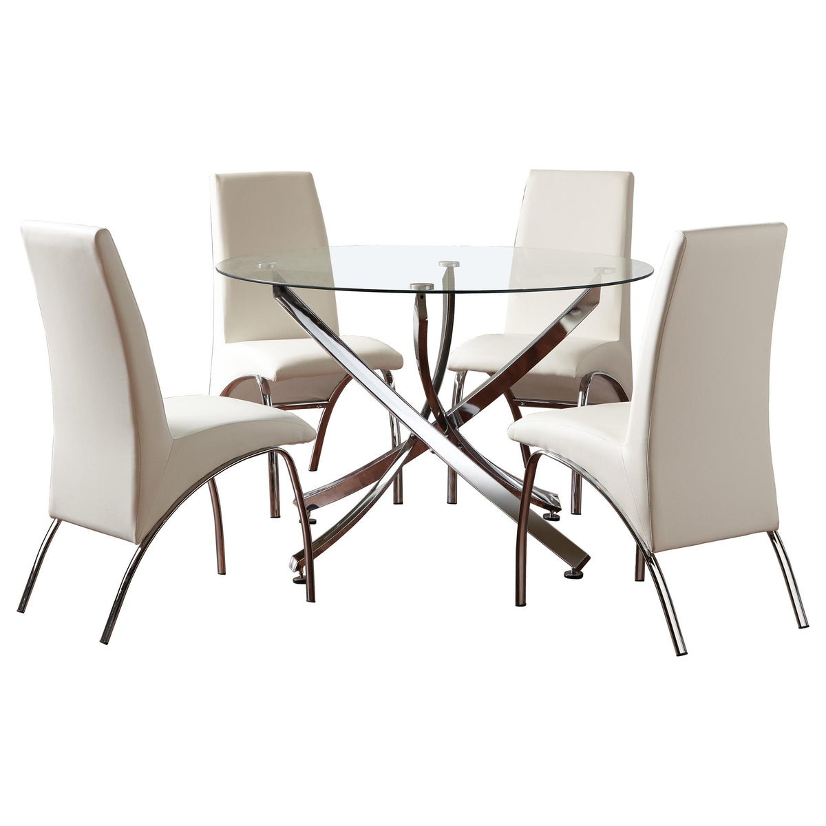 Juego de comedor Beckham con tapa redonda de cristal, cromado y blanco