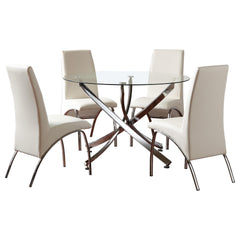 Juego de comedor Beckham con tapa redonda de cristal, cromado y blanco