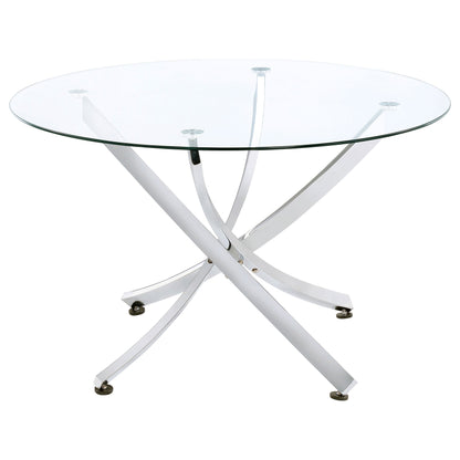 Juego de comedor Beckham con tapa redonda de cristal, cromado y blanco