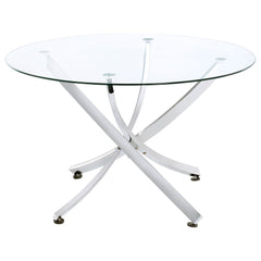 Mesa de comedor redonda Beckham de 46 pulgadas con tapa de vidrio y latón