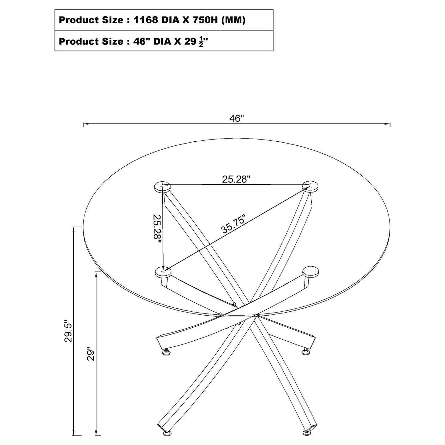 Mesa de comedor redonda Beckham de 46 pulgadas con tapa de vidrio y latón