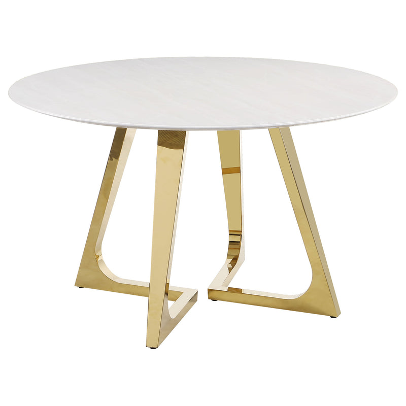 Mesa de comedor redonda de acero inoxidable y mármol Gwynn de 51 pulgadas, color dorado