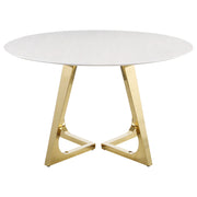Mesa de comedor redonda de acero inoxidable y mármol Gwynn de 51 pulgadas, color dorado