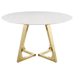 Mesa de comedor redonda de acero inoxidable y mármol Gwynn de 51 pulgadas, color dorado