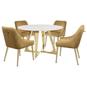 Mesa de comedor redonda de acero inoxidable y mármol Gwynn de 51 pulgadas, color dorado