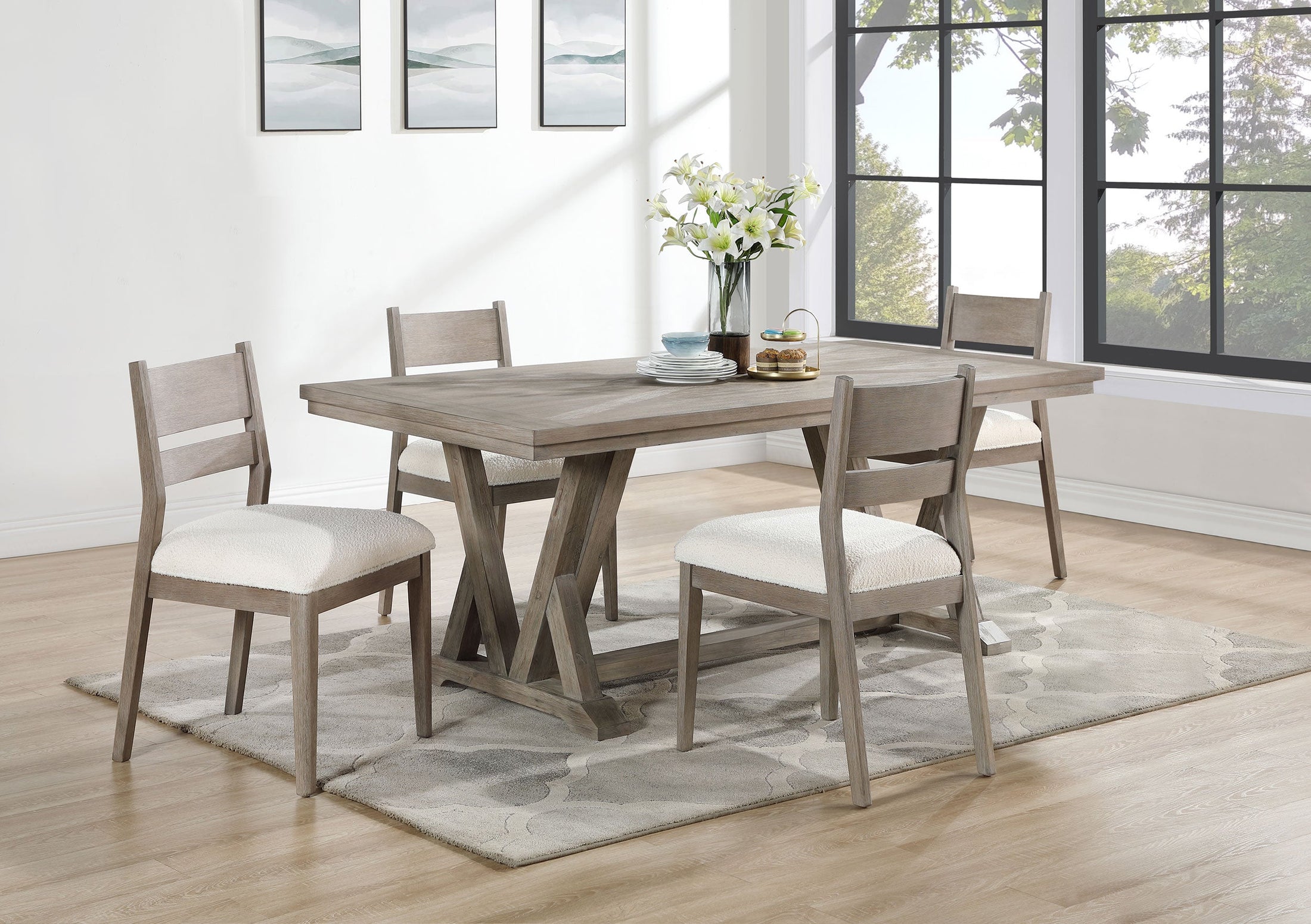 Juego de mesa de comedor rectangular Cornelia gris costero