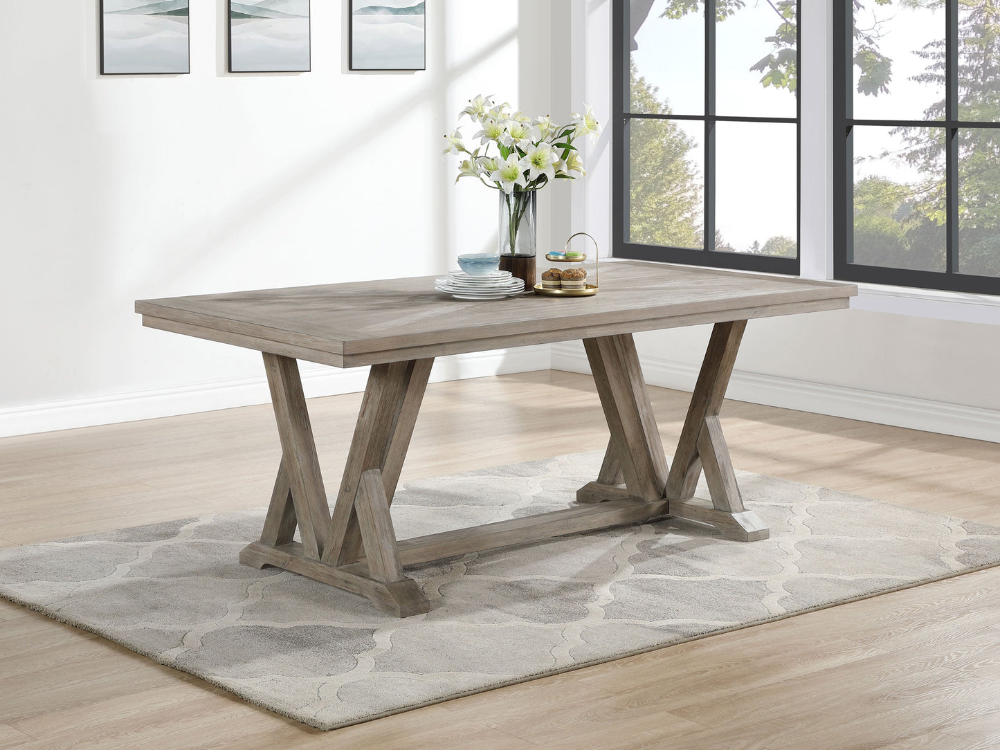 Mesa de comedor rectangular Cornelia de 82 pulgadas, gris costero