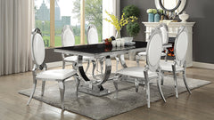 Antoine 7-piece Black Tempered Glass Dining Set Cream White Chairs