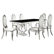 Antoine 7-piece Black Tempered Glass Dining Set Cream White Chairs