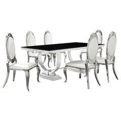 Antoine 7-piece Black Tempered Glass Dining Set Cream White Chairs