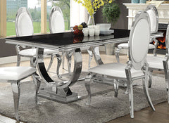 Mesa de comedor rectangular Antoine de 95 pulgadas con tapa de vidrio, color negro