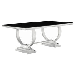 Mesa de comedor rectangular Antoine de 95 pulgadas con tapa de vidrio, color negro