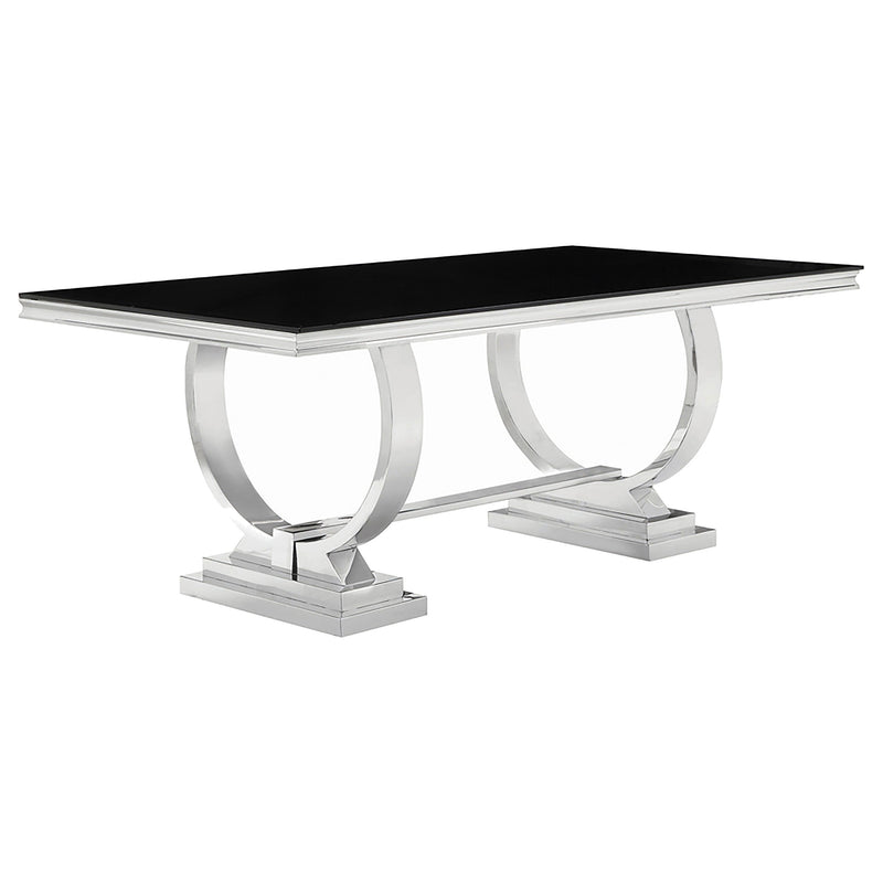 Mesa de comedor rectangular Antoine de 95 pulgadas con tapa de vidrio, color negro