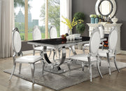 Mesa de comedor rectangular Antoine de 95 pulgadas con tapa de vidrio, color negro