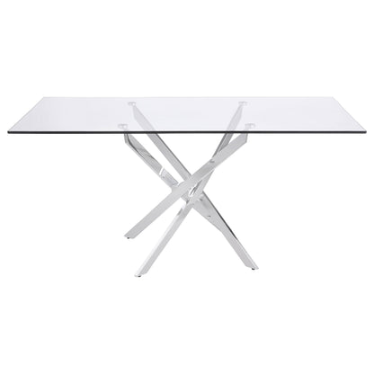Mesa de comedor rectangular Carmelo de 66 pulgadas con tapa de vidrio cromada