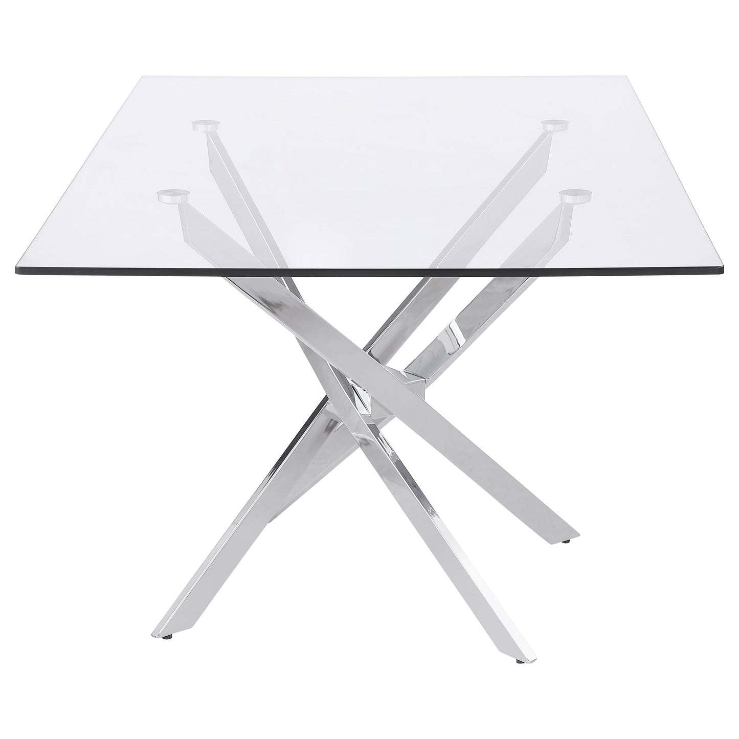 Mesa de comedor rectangular Carmelo de 66 pulgadas con tapa de vidrio cromada