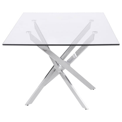 Mesa de comedor rectangular Carmelo de 66 pulgadas con tapa de vidrio cromada