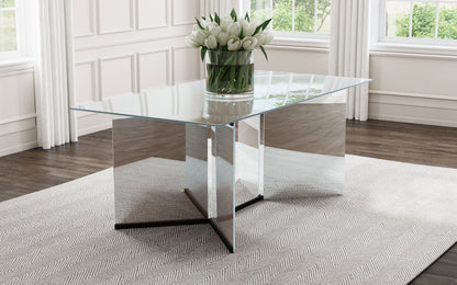 Mesa de comedor rectangular con espejo Emery de 76 pulgadas, color plateado