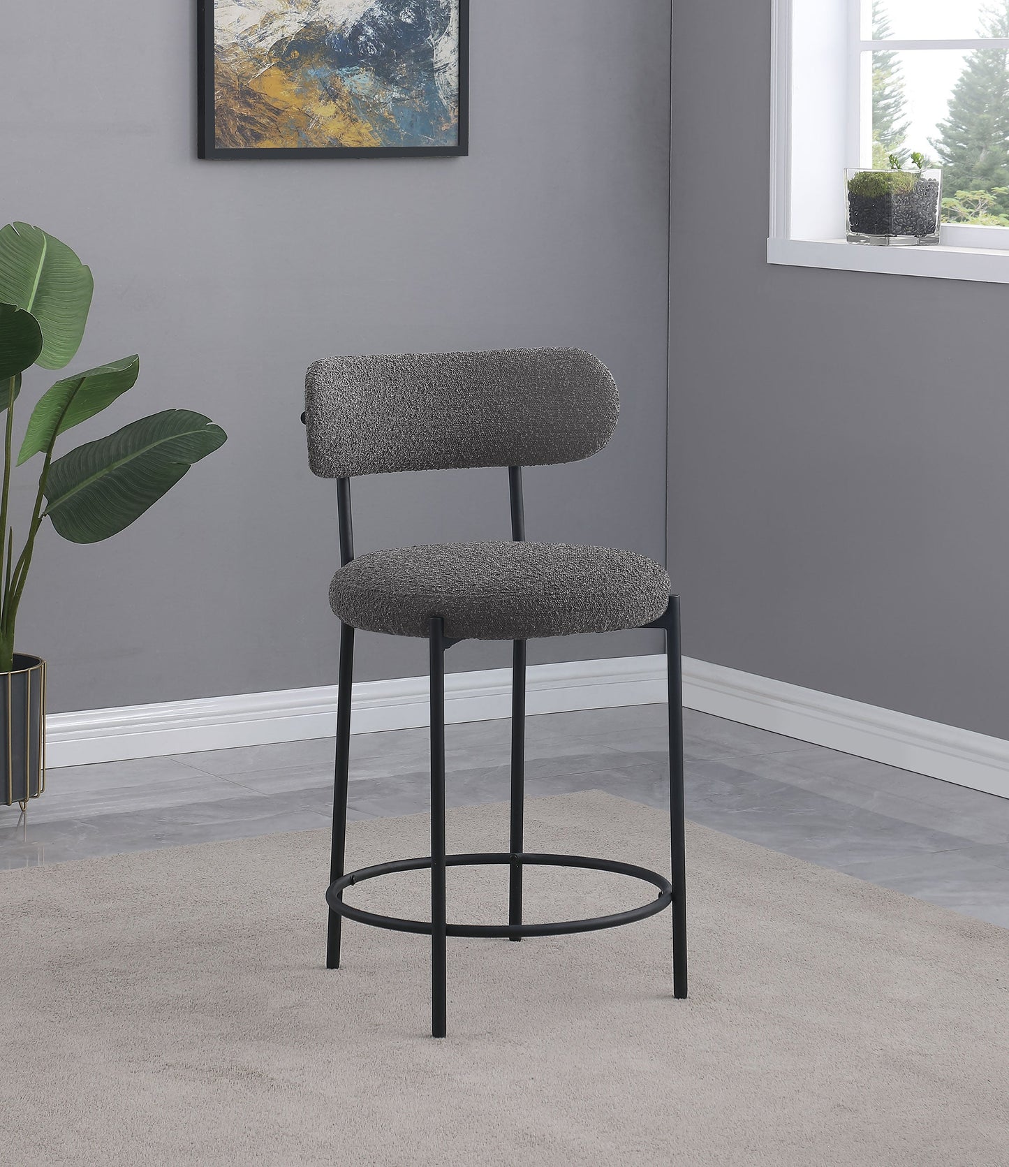 Viola Boucle Upholstered Bar Chair Grey (Set of 2)
