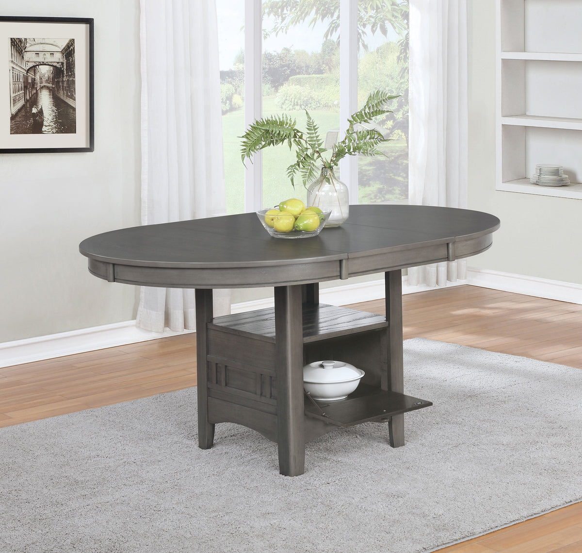 Mesa de comedor extensible Lavon ovalada de 60 pulgadas, color gris medio