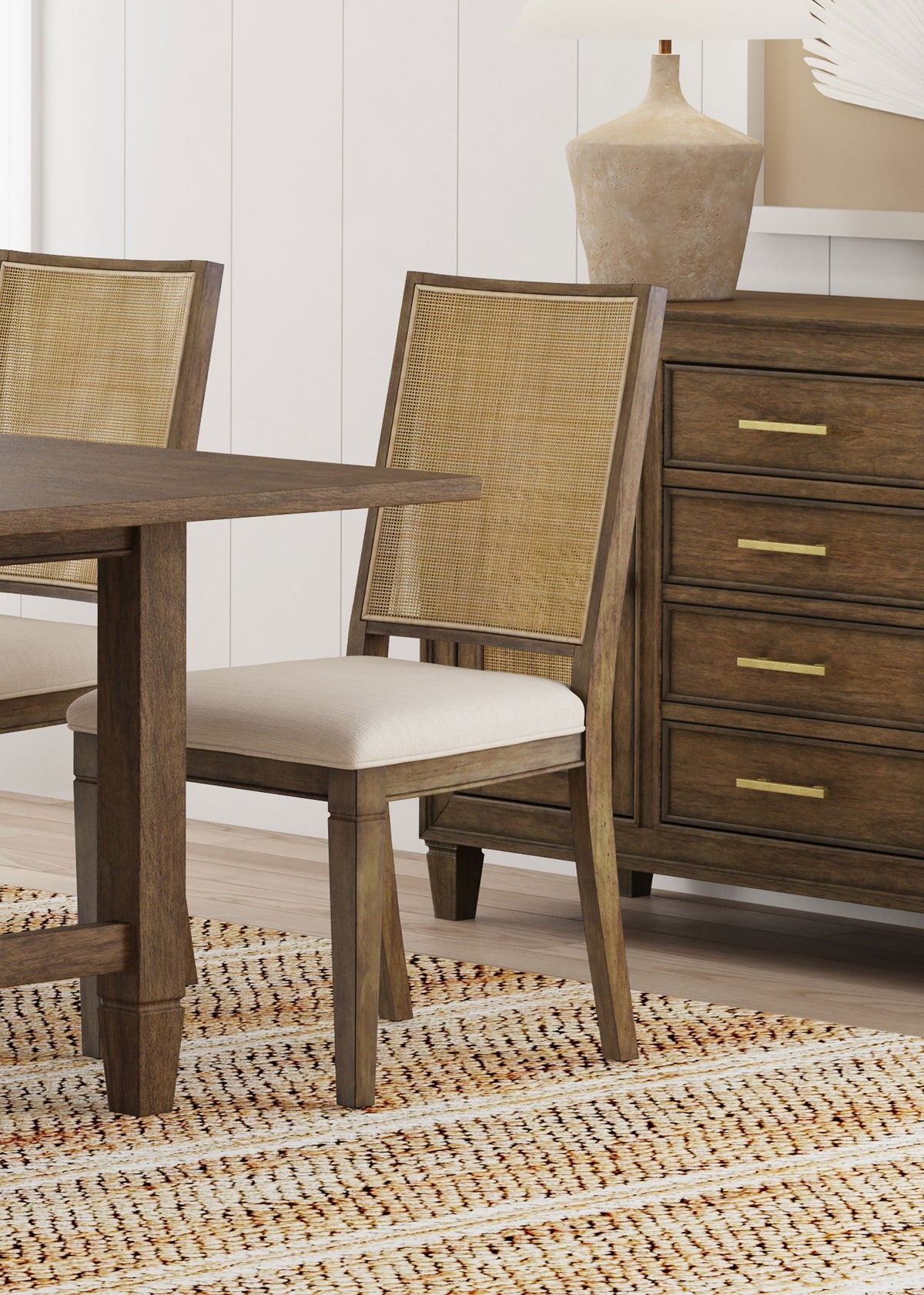 Silla de comedor Matisse con respaldo de ratán tejido, color marrón (juego de 2)