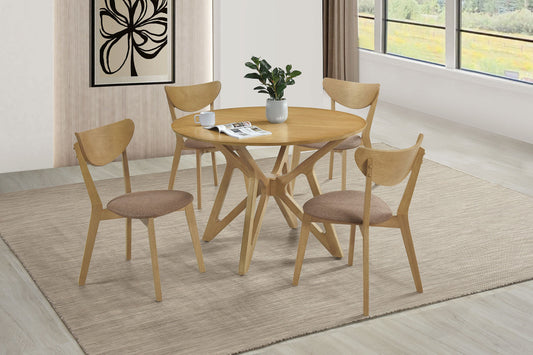 Juego de comedor redondo Elowen de madera maciza en nogal claro