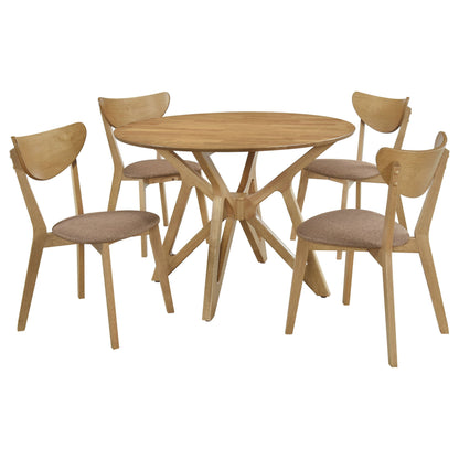 Juego de comedor redondo Elowen de madera maciza en nogal claro