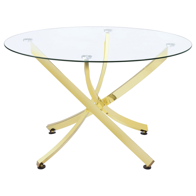 Mesa de comedor redonda Beckham de 46 pulgadas con tapa de vidrio y latón