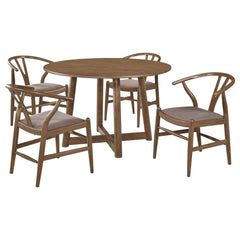 Juego de comedor redondo Dinah de madera maciza en nogal