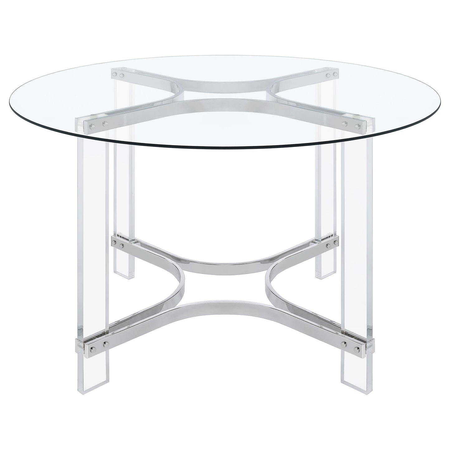 Juego de comedor redondo de acrílico con tapa de vidrio Keeling cromado