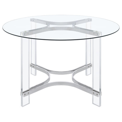 Juego de comedor redondo de acrílico con tapa de vidrio Keeling cromado