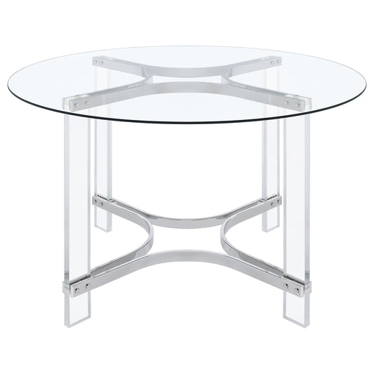 Juego de comedor redondo de acrílico con tapa de vidrio Keeling cromado