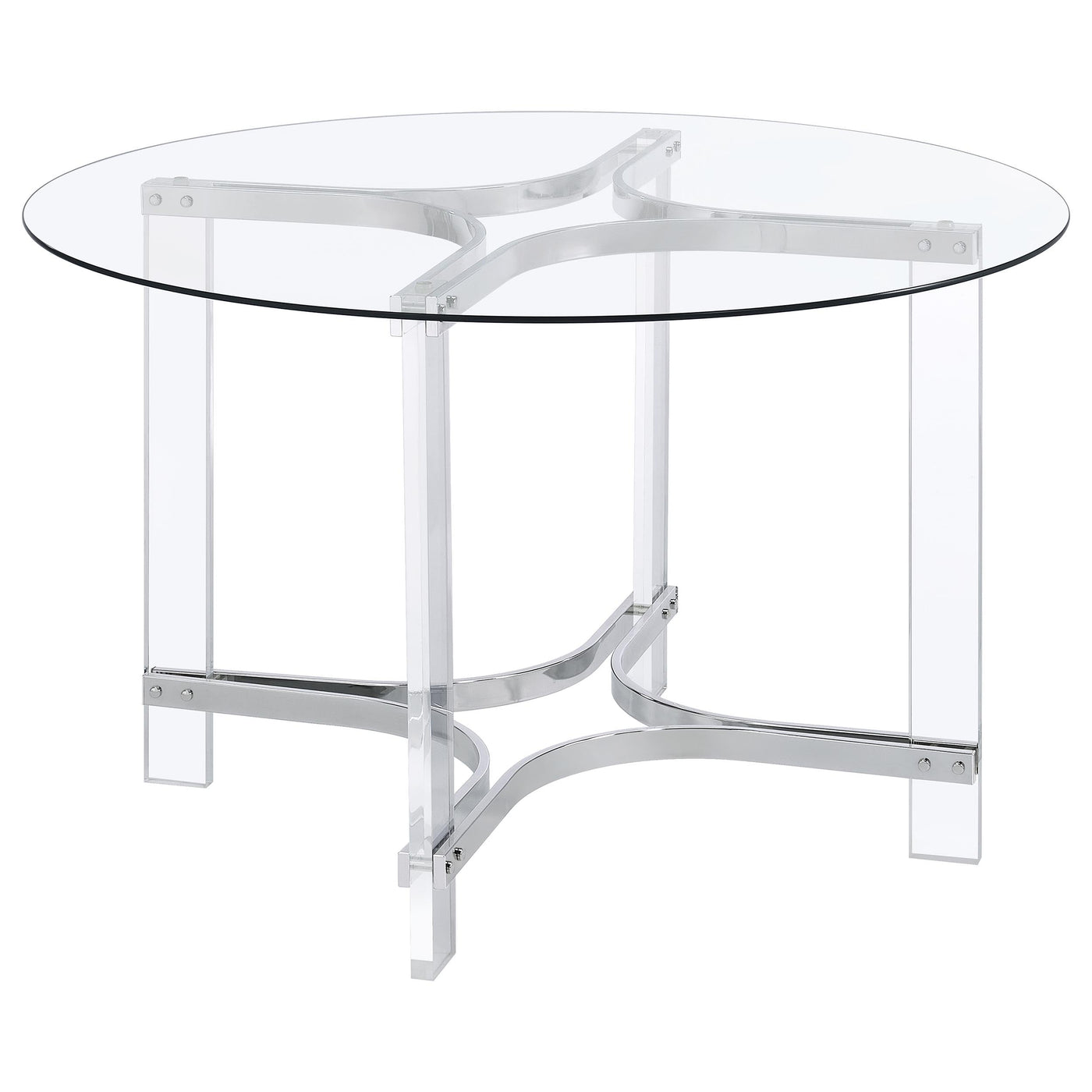 Mesa de comedor redonda de acrílico con tapa de vidrio de 47 pulgadas Keeling, cromada