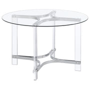 Mesa de comedor redonda de acrílico con tapa de vidrio de 47 pulgadas Keeling, cromada