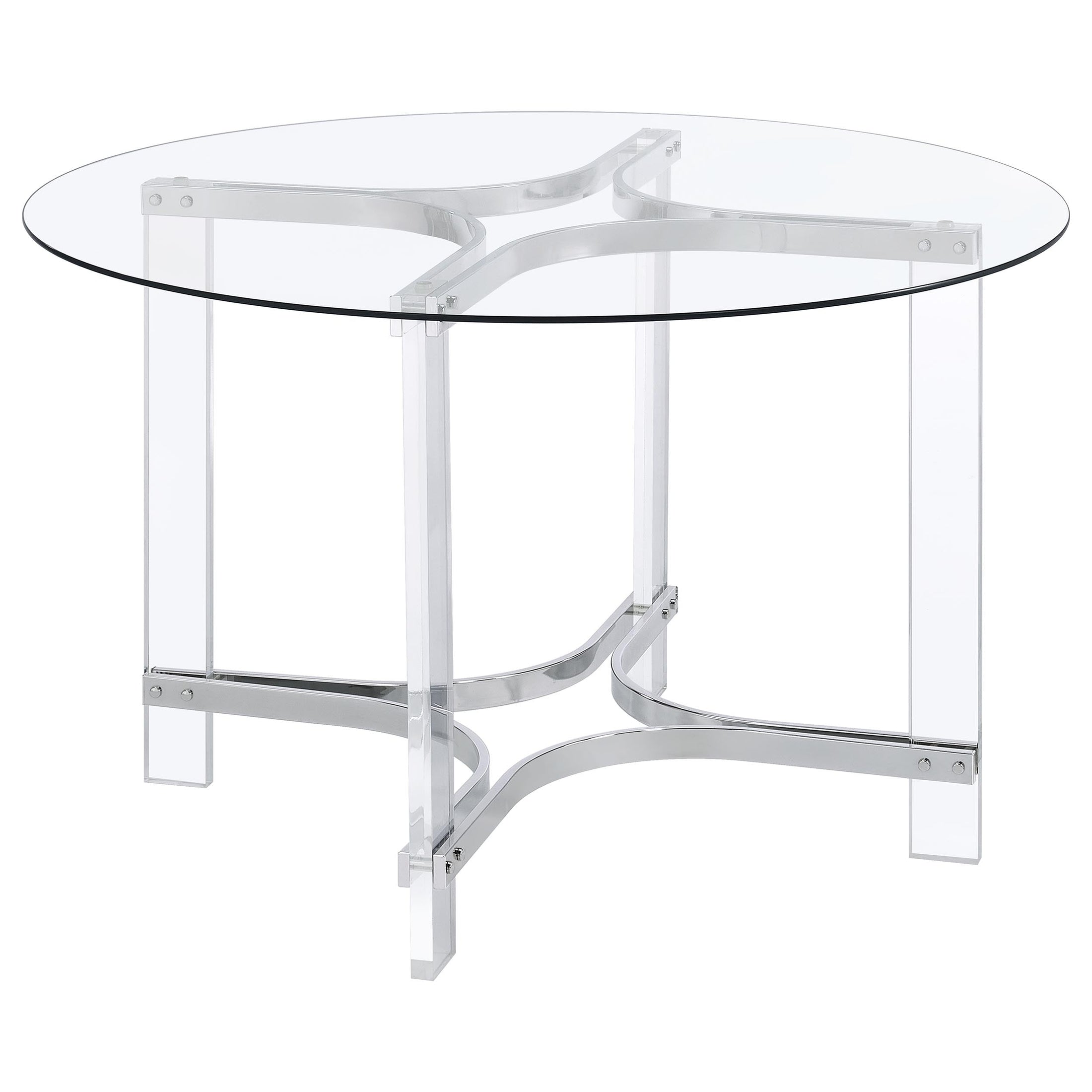 Mesa de comedor redonda de acrílico con tapa de vidrio de 47 pulgadas Keeling, cromada