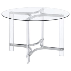 Mesa de comedor redonda de acrílico con tapa de vidrio de 47 pulgadas Keeling, cromada