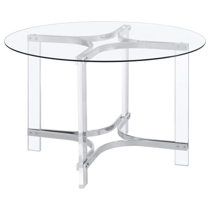 Keeling 47-inch Round Glass Top Acrylic Dining Table Chrome