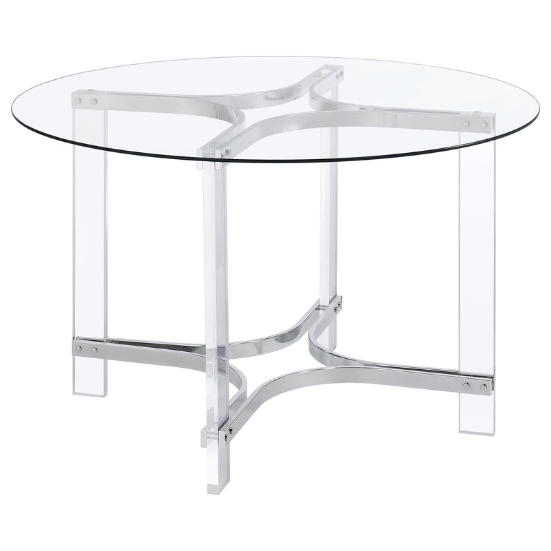 Mesa de comedor redonda de acrílico con tapa de vidrio de 47 pulgadas Keeling, cromada