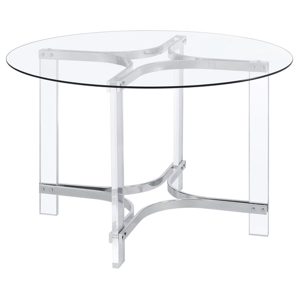 Keeling 47-inch Round Glass Top Acrylic Dining Table Chrome