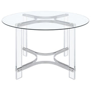 Mesa de comedor redonda de acrílico con tapa de vidrio de 47 pulgadas Keeling, cromada