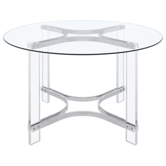 Mesa de comedor redonda de acrílico con tapa de vidrio de 47 pulgadas Keeling, cromada