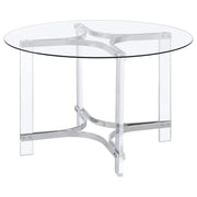 Mesa de comedor redonda de acrílico con tapa de vidrio de 47 pulgadas Keeling, cromada