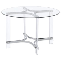 Mesa de comedor redonda de acrílico con tapa de vidrio de 47 pulgadas Keeling, cromada