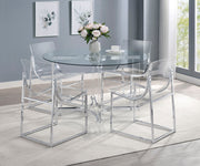 Mesa de comedor redonda de acrílico con tapa de vidrio de 47 pulgadas Keeling, cromada