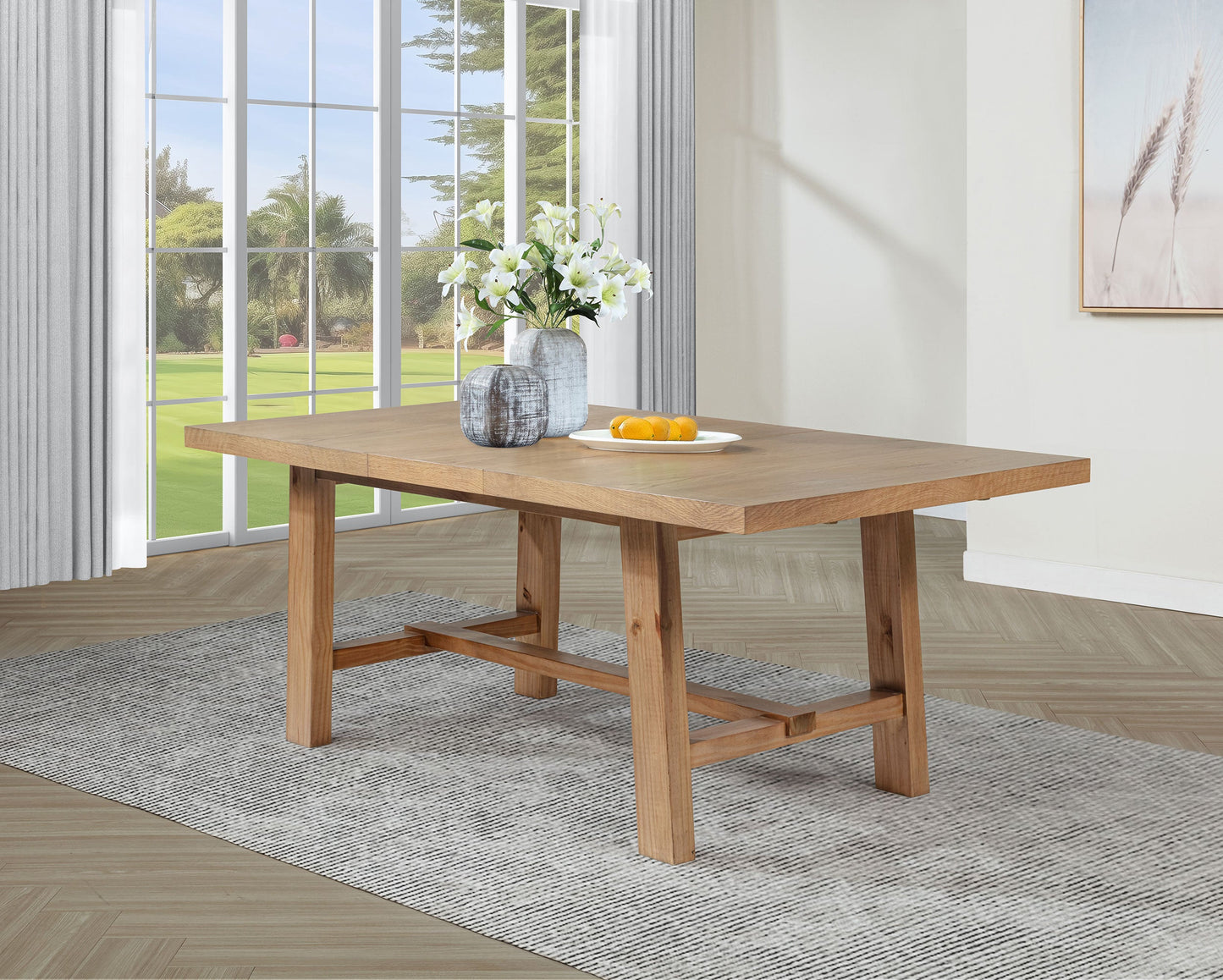 Mesa de comedor extensible Middleton de 106 pulgadas, color marrón natural